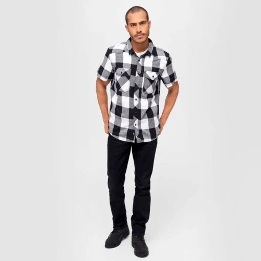 Brandit Half Sleeve Check Shirt White/Black -Outdoor Series Store 4032 46 Brandit Half Sleeve Check Shirt WhiteBlack 07