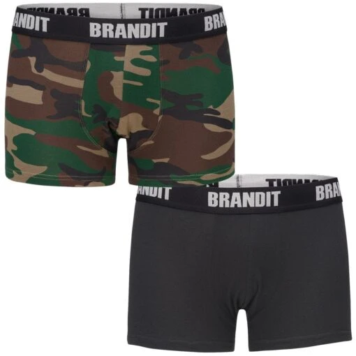 Brandit Boxer Shorts Logo 2 Pack Woodland / Black -Outdoor Series Store