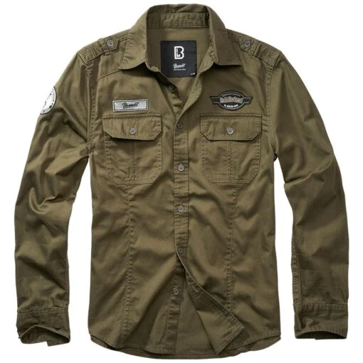 Brandit Luis Vintage Shirt With Badges Olive -Outdoor Series Store Brandit Luis Vintage Shirt with Badges Olive 1 1